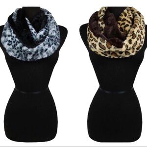 Faux Fur Animal Print Infinity Scarf Brown or Black New